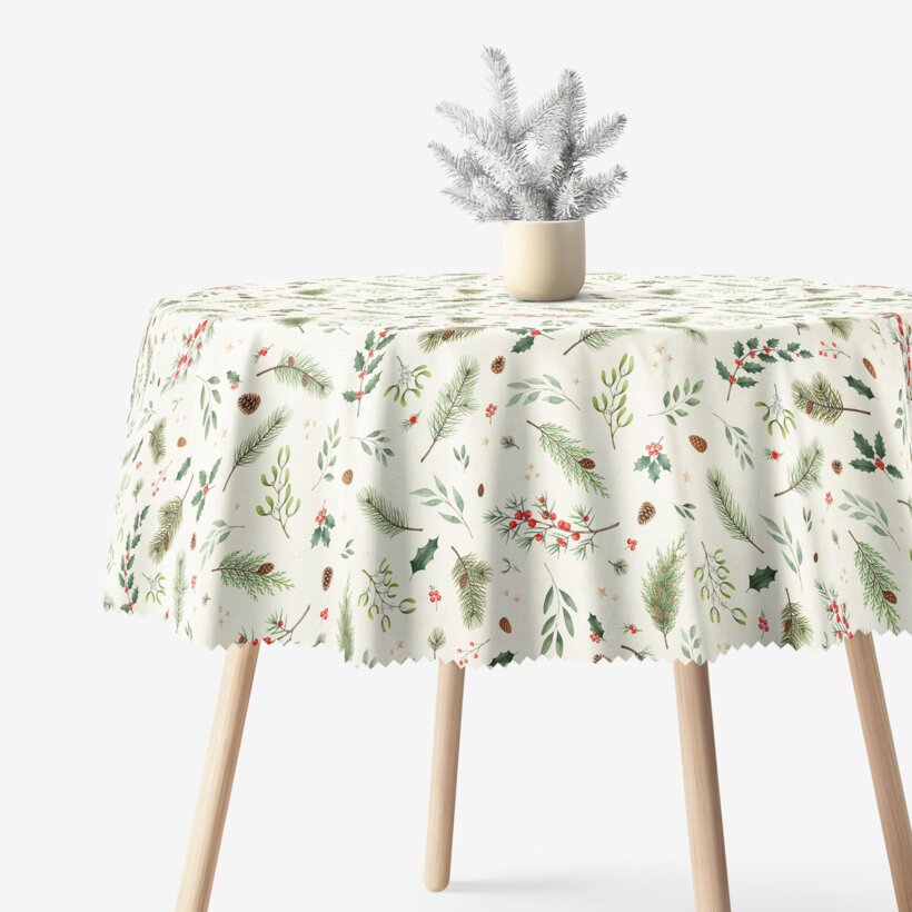 Rond teflon tafelkleed - Winters takjes