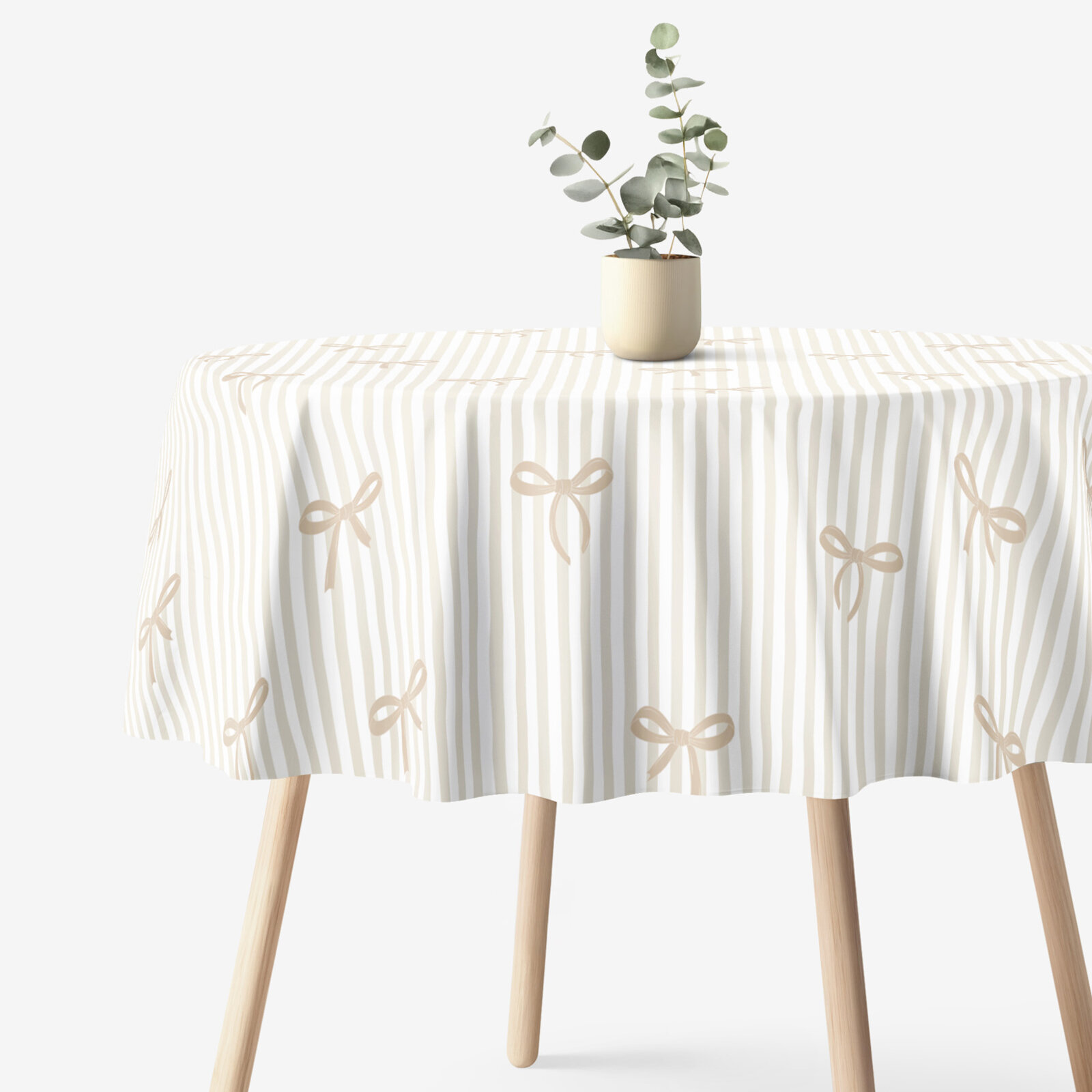 Rond tafelkleed 100% katoen renforcé - Latte strikjes met streepjes