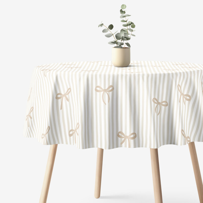 Rond tafelkleed 100% katoen renforcé - Latte strikjes met streepjes