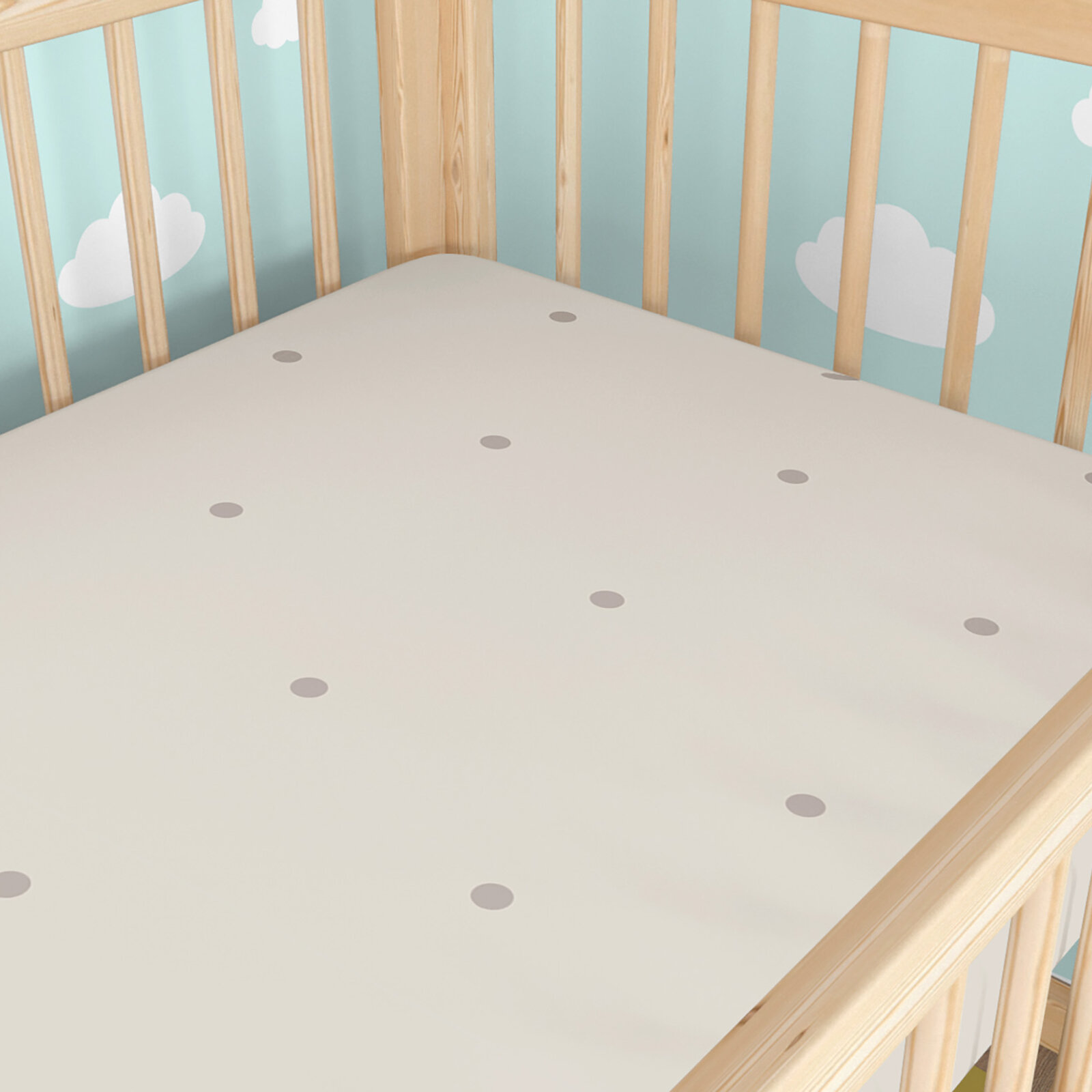 Katoenen hoeslaken voor een babybedje - Stippen op beige