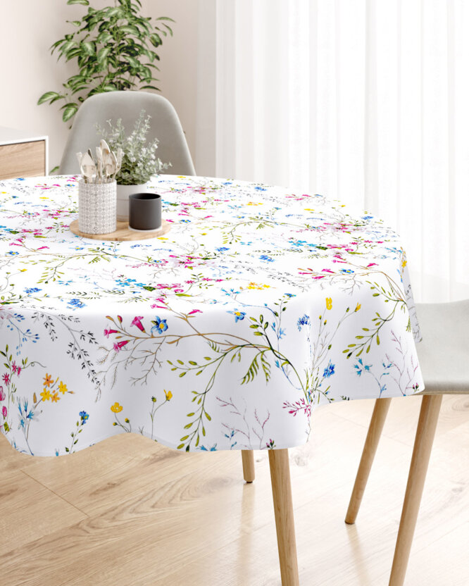 Rond tafelkleed 100% katoen renforcé - Geschilderde veldbloemen