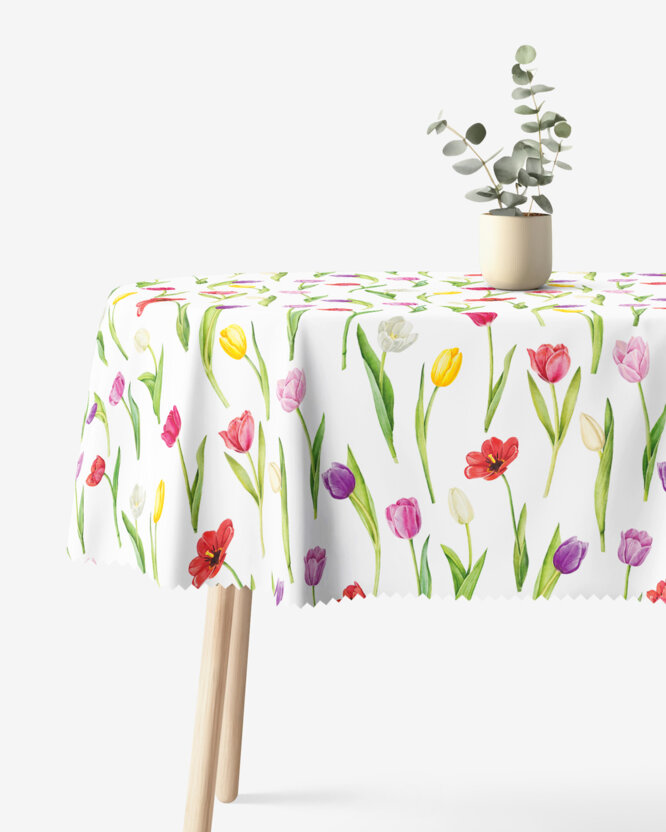 Ovaal teflon tafelkleed - Gekleurde tulpen
