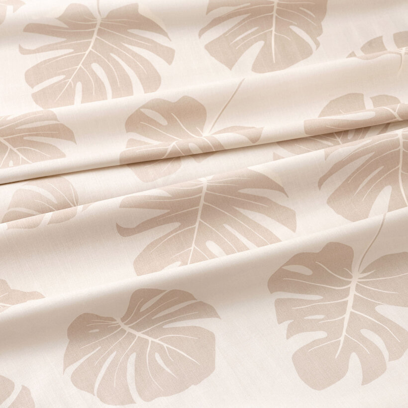 Rond tafelkleed 100% katoen renforcé - Tropische bladeren op beige