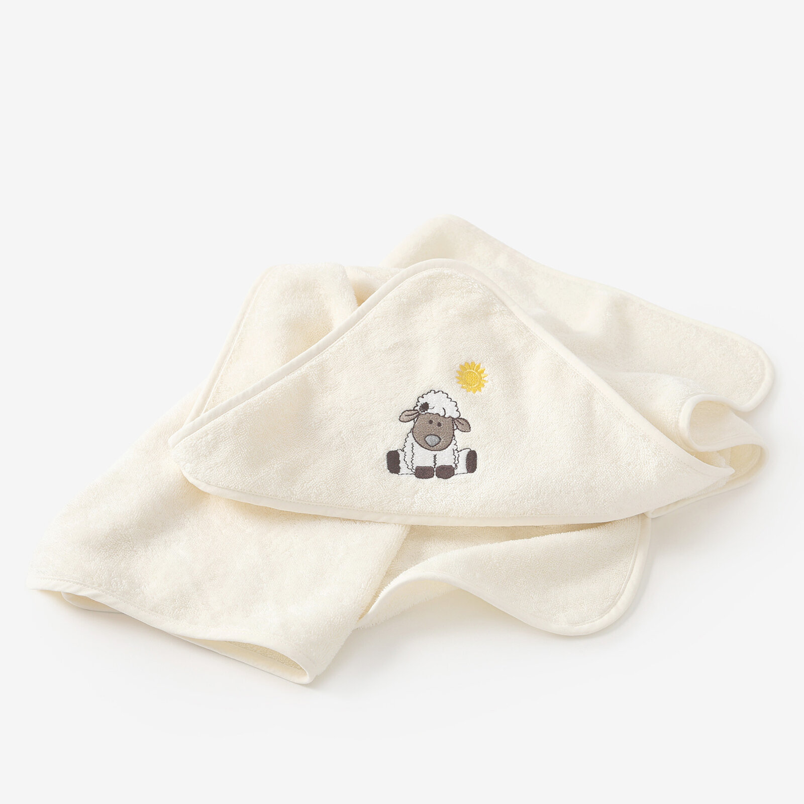 Baby badstof badhanddoek met capuchon - Schaapje op crème