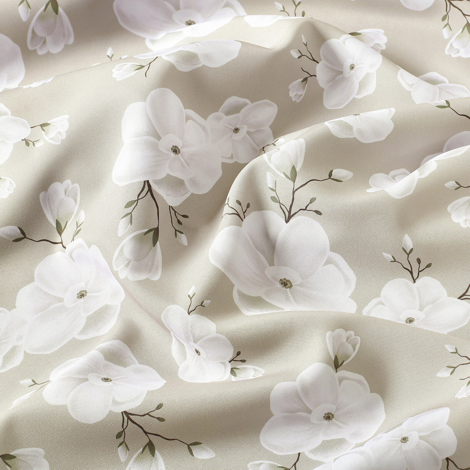 Stof met tefloncoating voor tafelkleden - Witte bloemen