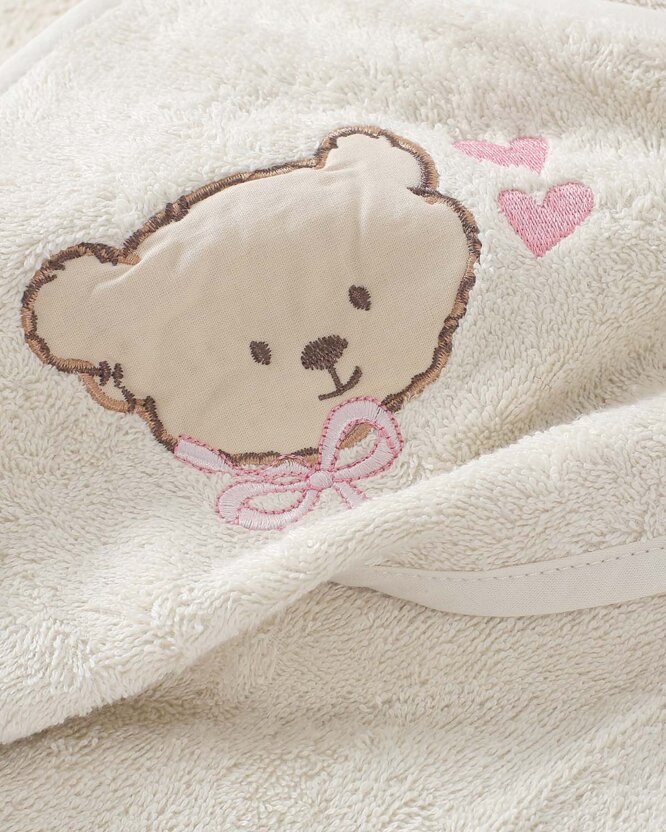 Baby badstof badhanddoek met capuchon - Beertje op beige