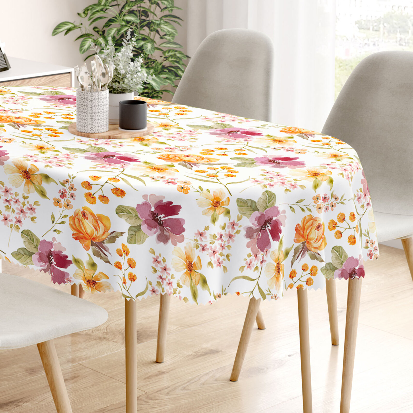 Ovaal teflon tafelkleed - Hibiscus bloemen