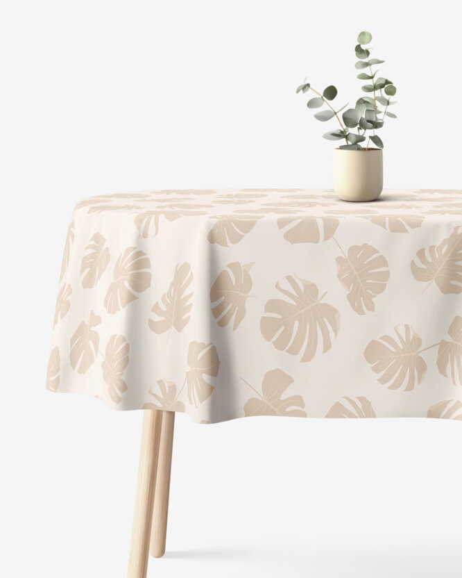 Ovaal tafelkleed 100% katoen renforcé - Tropische bladeren op beige