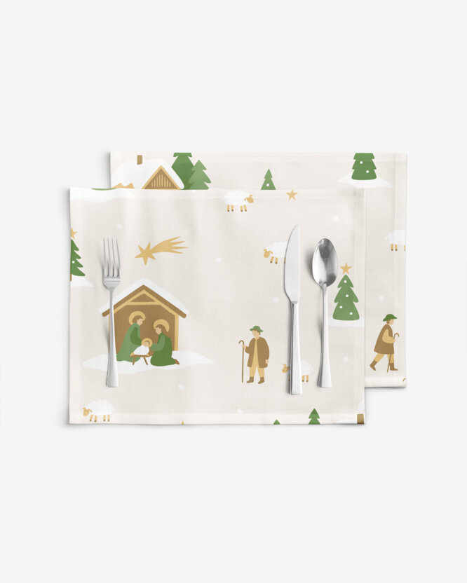 Kerst placemat voor op tafel 100% katoen renforcé - Kerstliedjes (internationaal) - set van 2 st.