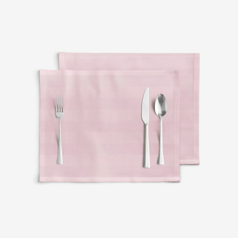 Damasten placemat voor tafel - Oudroze streepjes met satijnglans - set 2st
