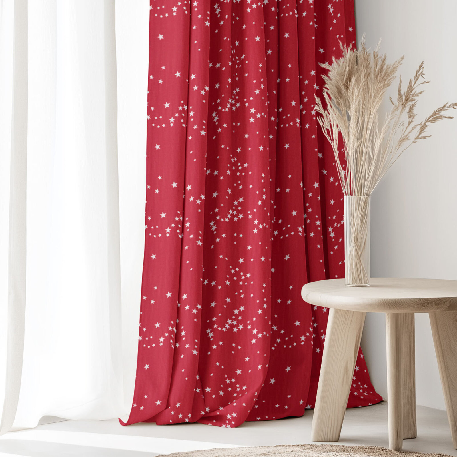 Decoratief gordijn Valencia - Sterretjes op rood