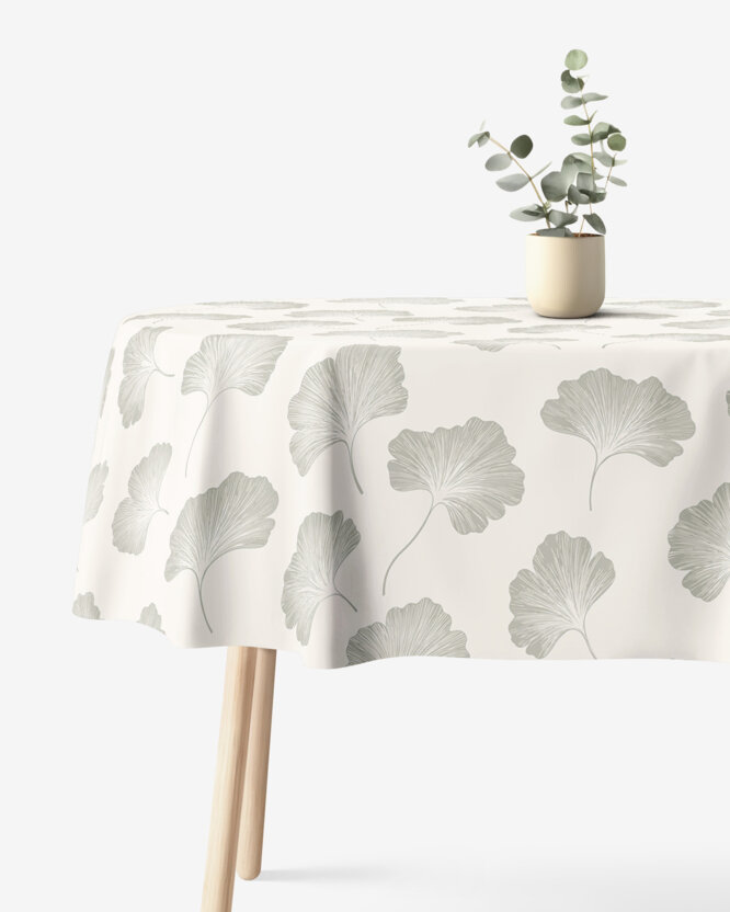 Ovaal tafelkleed 100% katoen renforcé - Bladeren ginkgo