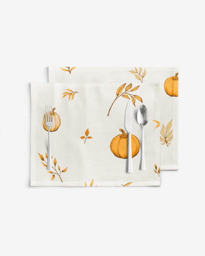 Placemat voor op tafel 100% katoen renforcé - Herfst pompoenen en blaadjes - set 2 stuks