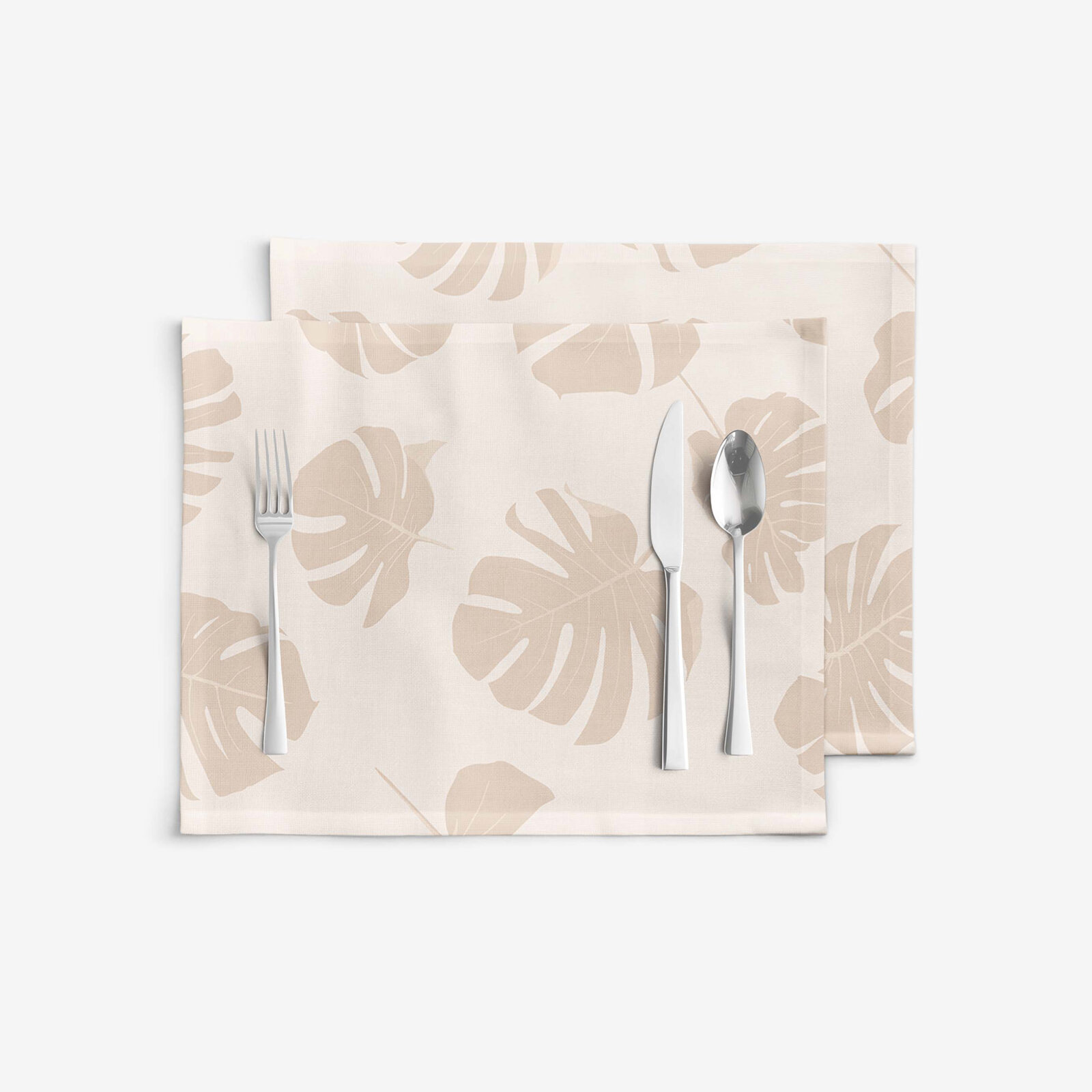 Tafelplacemat 100% katoen renforcé - Tropische bladeren op beige - set van 2 stuks