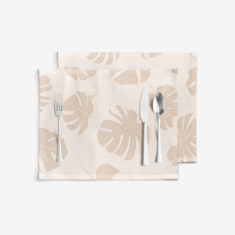 Tafelplacemat 100% katoen renforcé - Tropische bladeren op beige - set van 2 stuks
