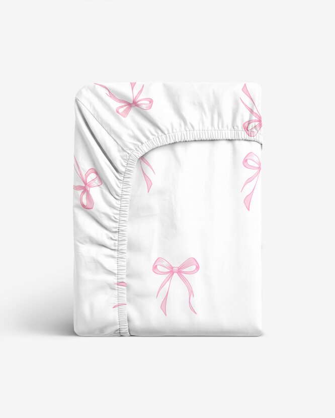 Katoenen hoeslaken - Roze strikjes