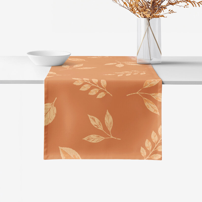 Tafelloper 100% katoen - Oranje herfstblaadjes