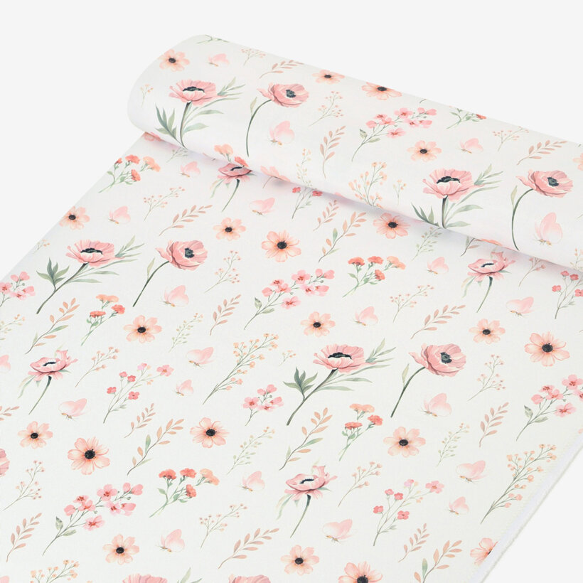 Stof met tefloncoating voor tafelkleden - Roze bloemen