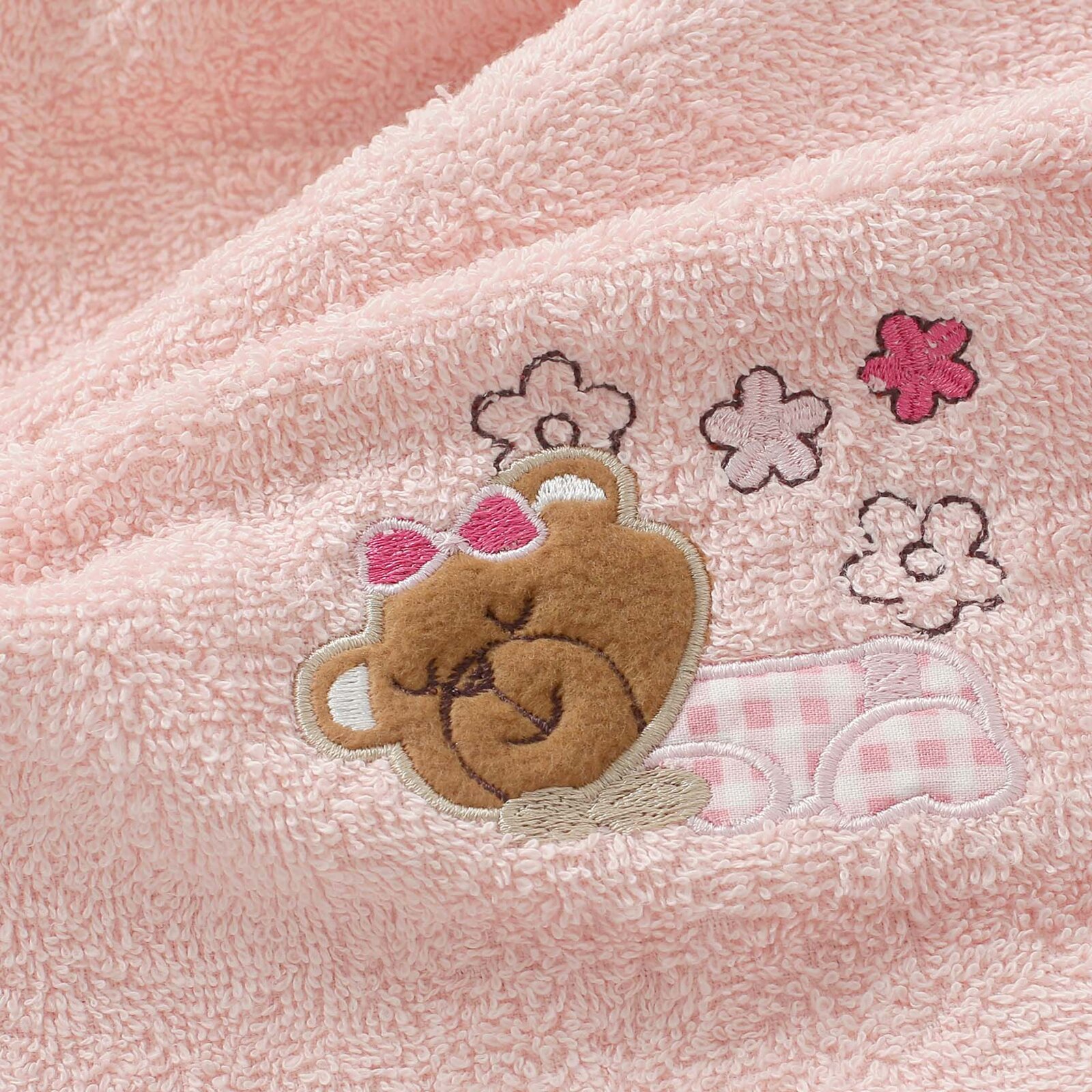 Kinder badstof handdoek - Beertje op roze
