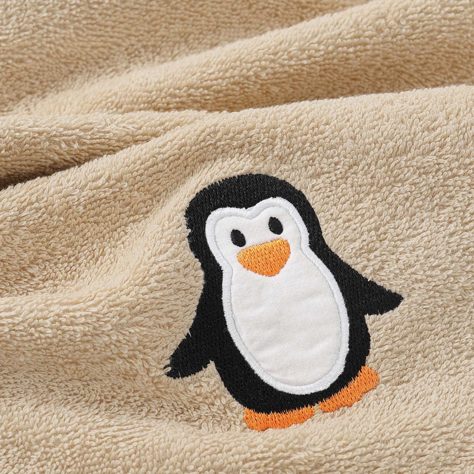Kinder badstof handdoek - Pinguïn op beige