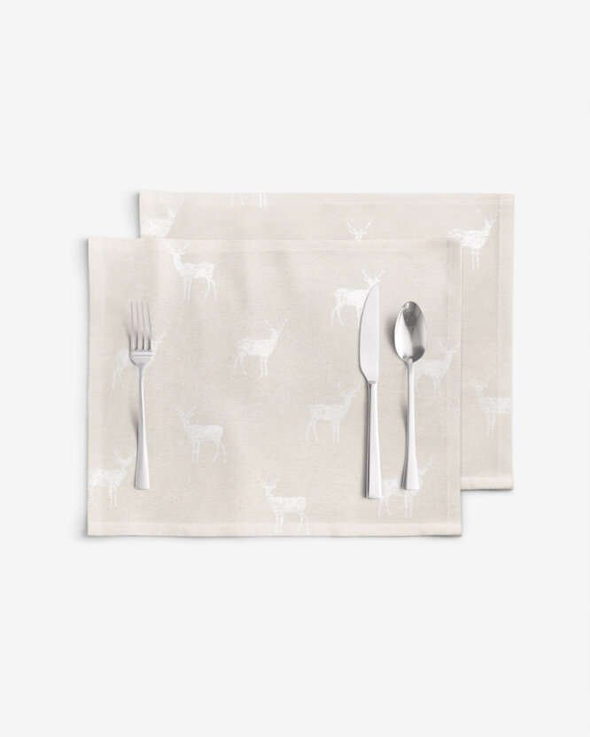 Placemat voor de tafel Natura - Herten op ongebleekt - set 2 stuks