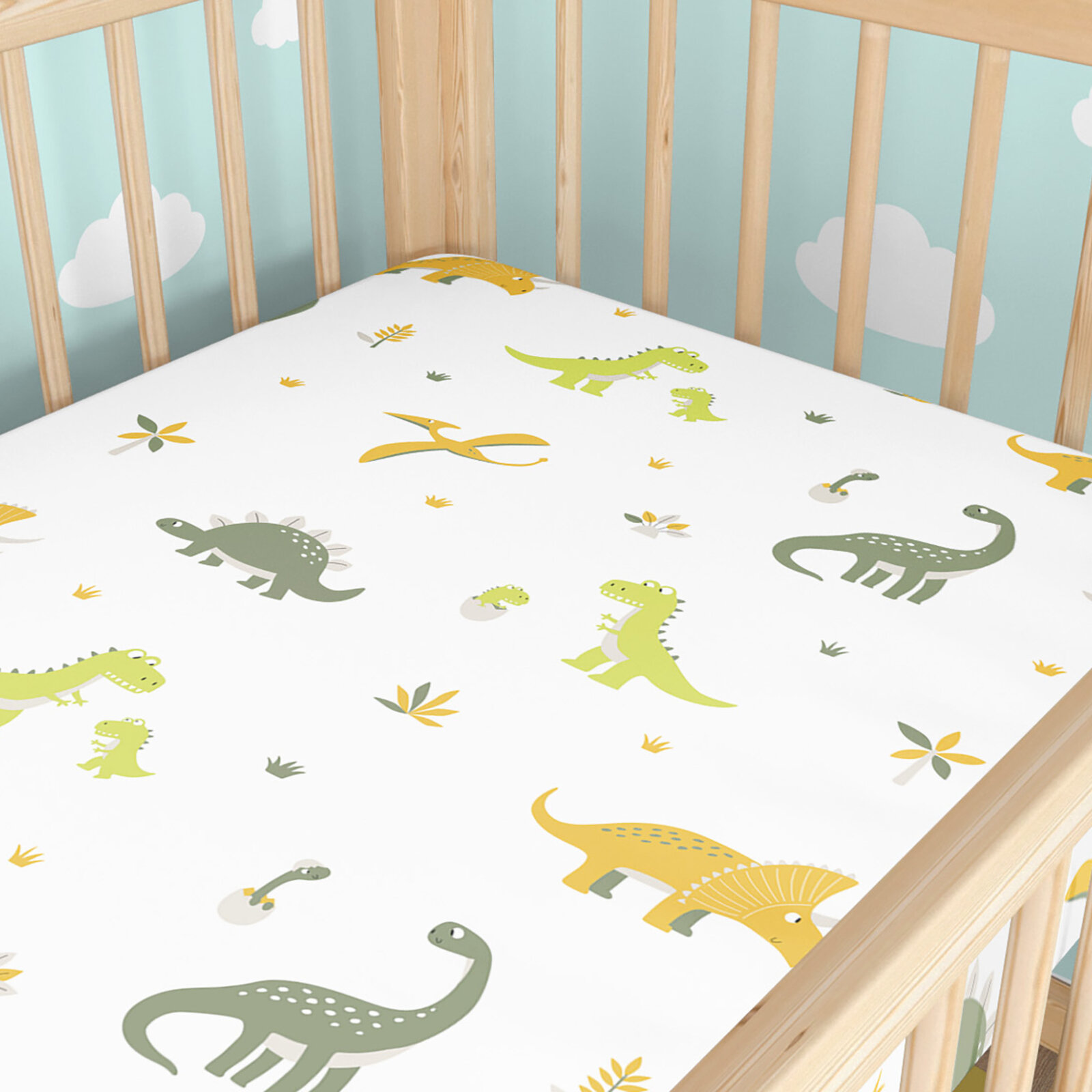 Katoenen hoeslaken voor babybedje - Dinosaurus avontuur