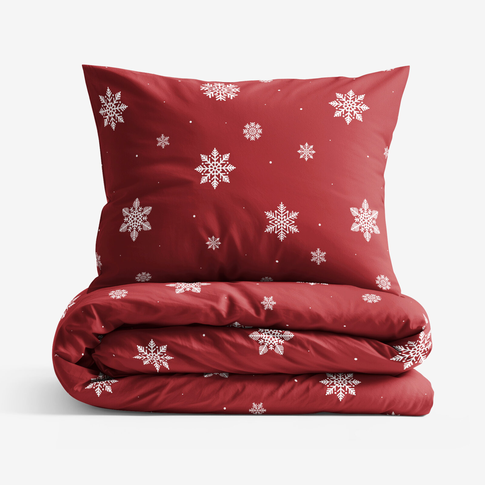Katoenen beddengoed - Sneeuwvlokken op rood