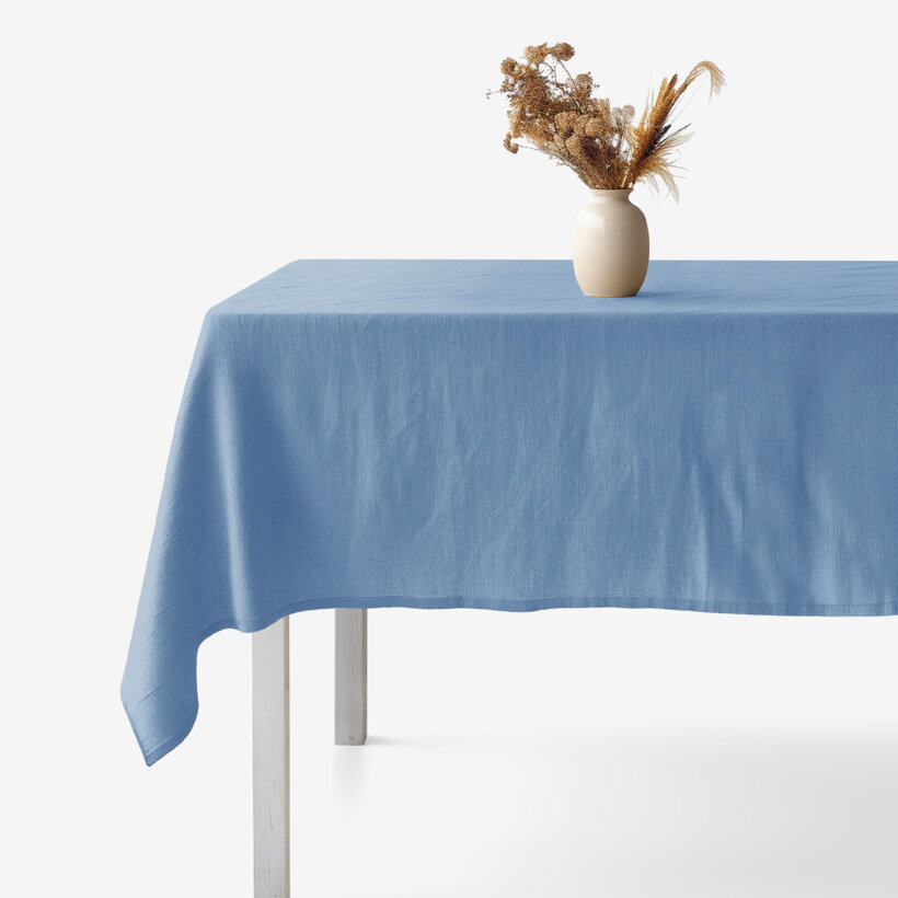Hoekig tafelkleed van linnenmix - blauw