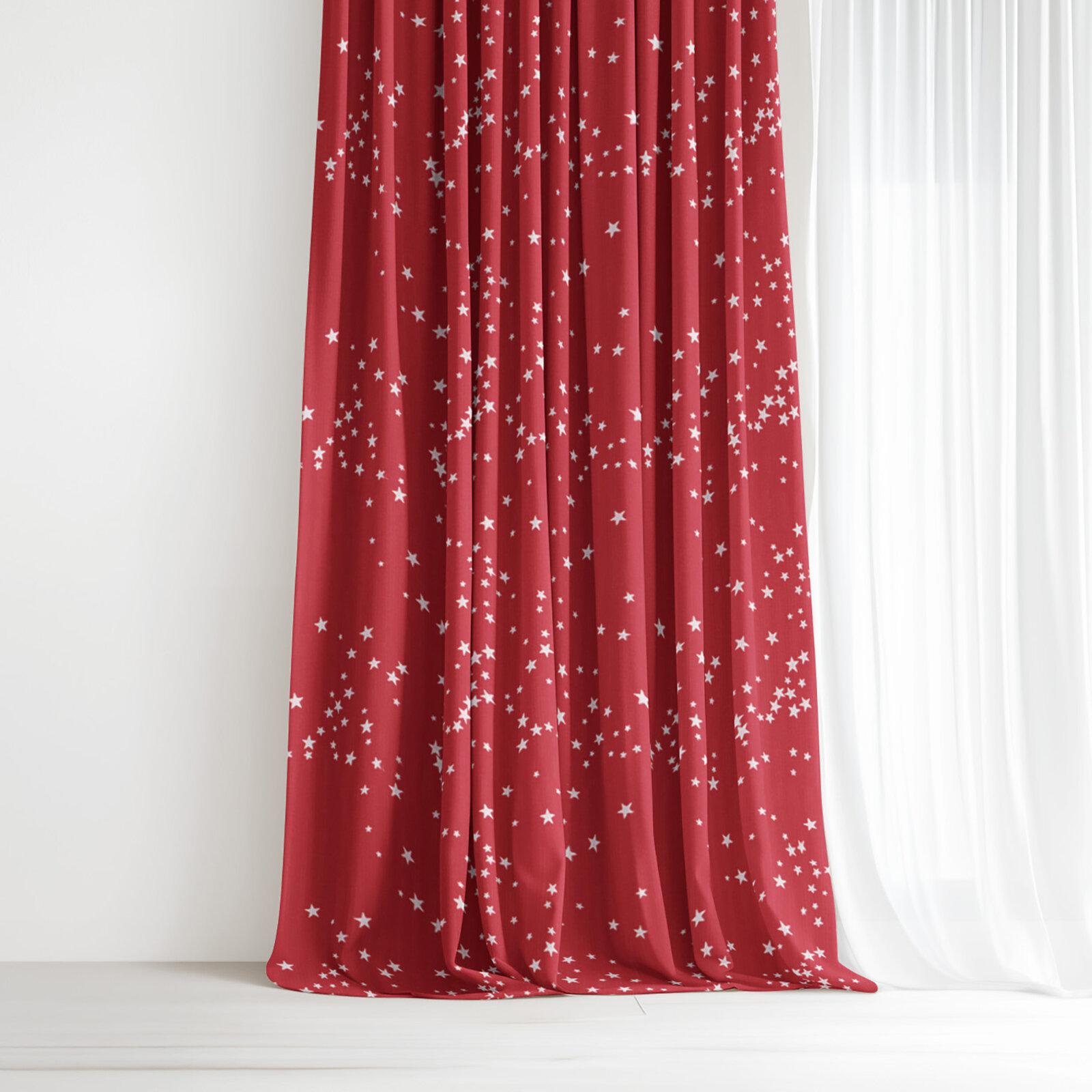 Decoratief gordijn Valencia - Sterretjes op rood