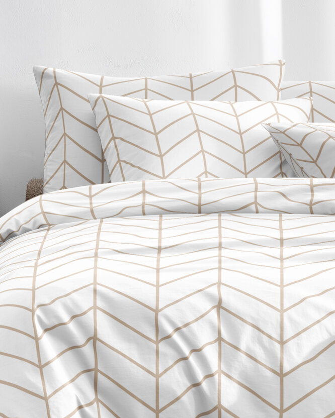 Katoenen beddengoed - Beige zigzag op wit