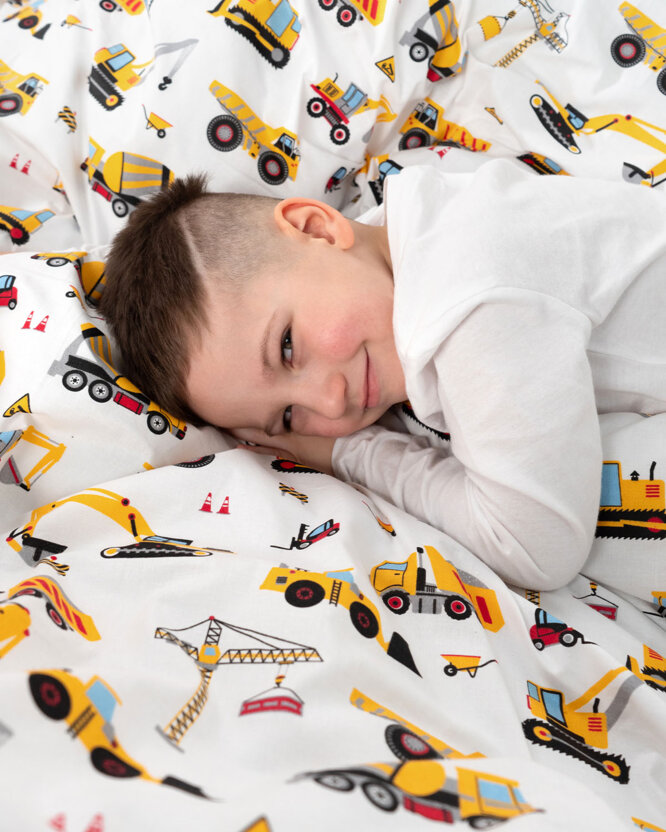 Katoenen beddengoed voor kinderen - Vrachtwagens en graafmachines