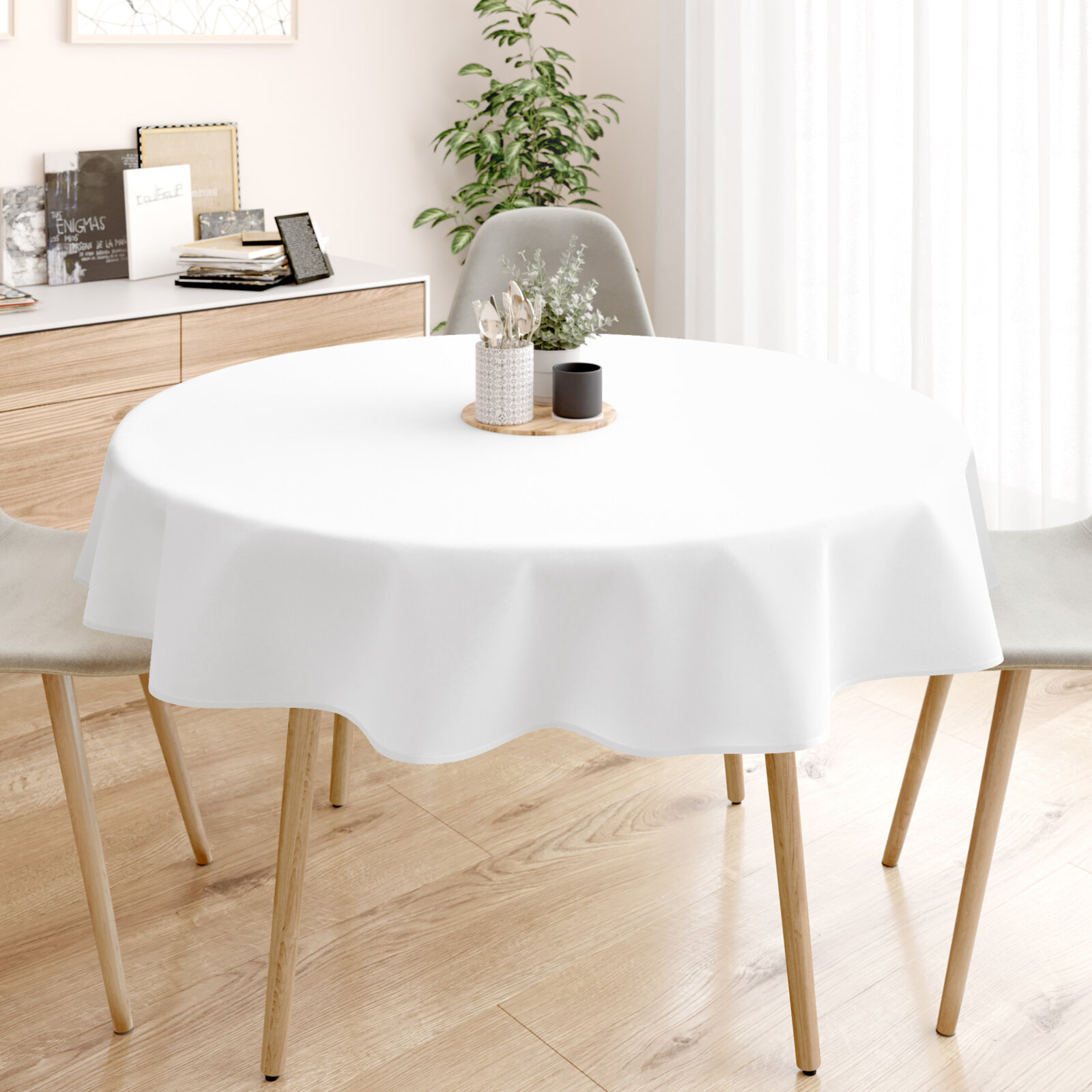 Rond tafelkleed 100% katoenen keper - wit