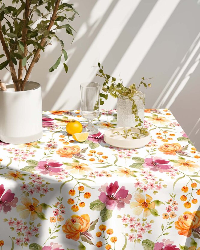 Hoekig teflon tafelkleed - Bloemen van hibiscus