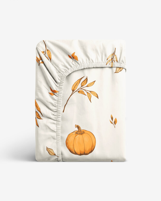 Katoenen hoeslaken - Herfst pompoenen en blaadjes