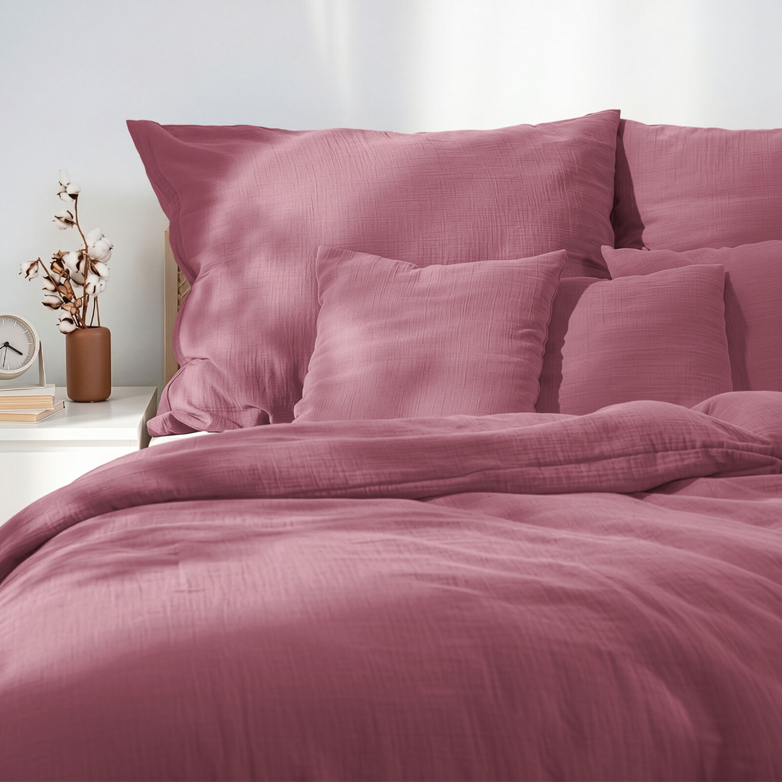 Mousseline beddengoed - pastel bordeaux
