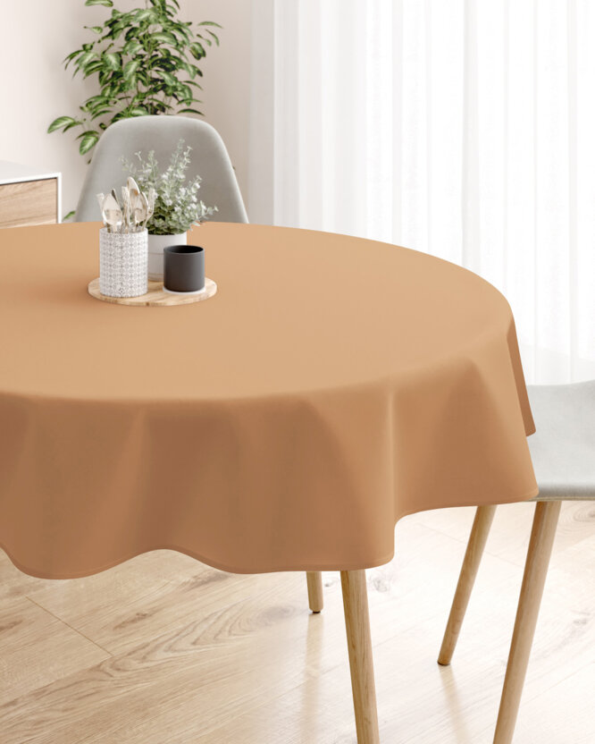 Rond tafelkleed 100% katoen renforcé - herfst bruin