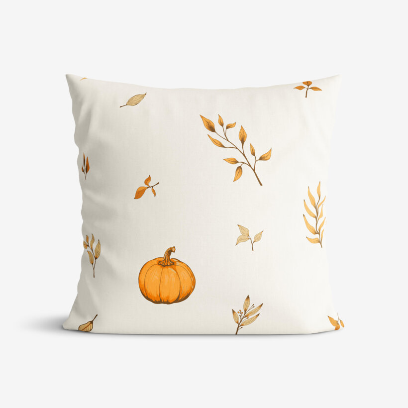 Katoenen kussensloop - Herfst pompoenen en blaadjes