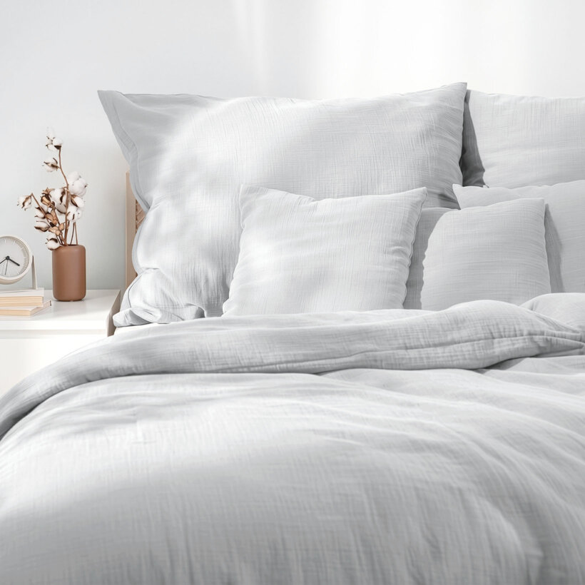 Mousseline beddengoed - lichtgrijs