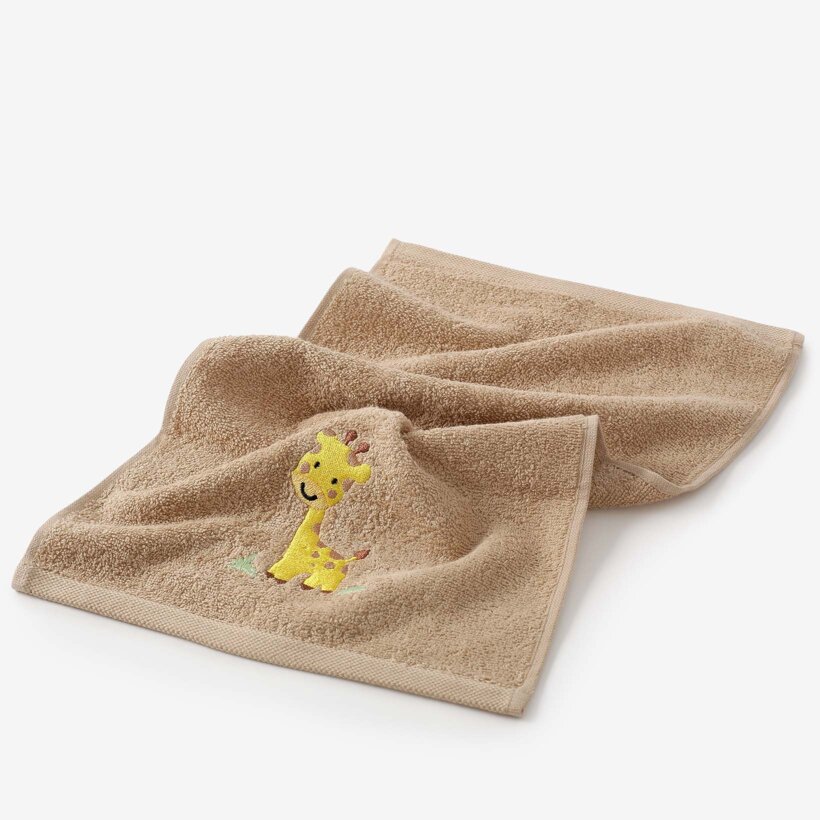 Kinder badstof handdoek - Giraffe op bruin