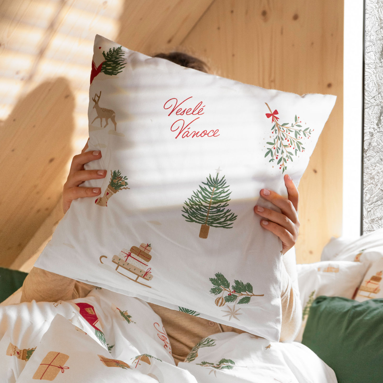 Kerst katoenen kussensloop - Tsjechische Kerst