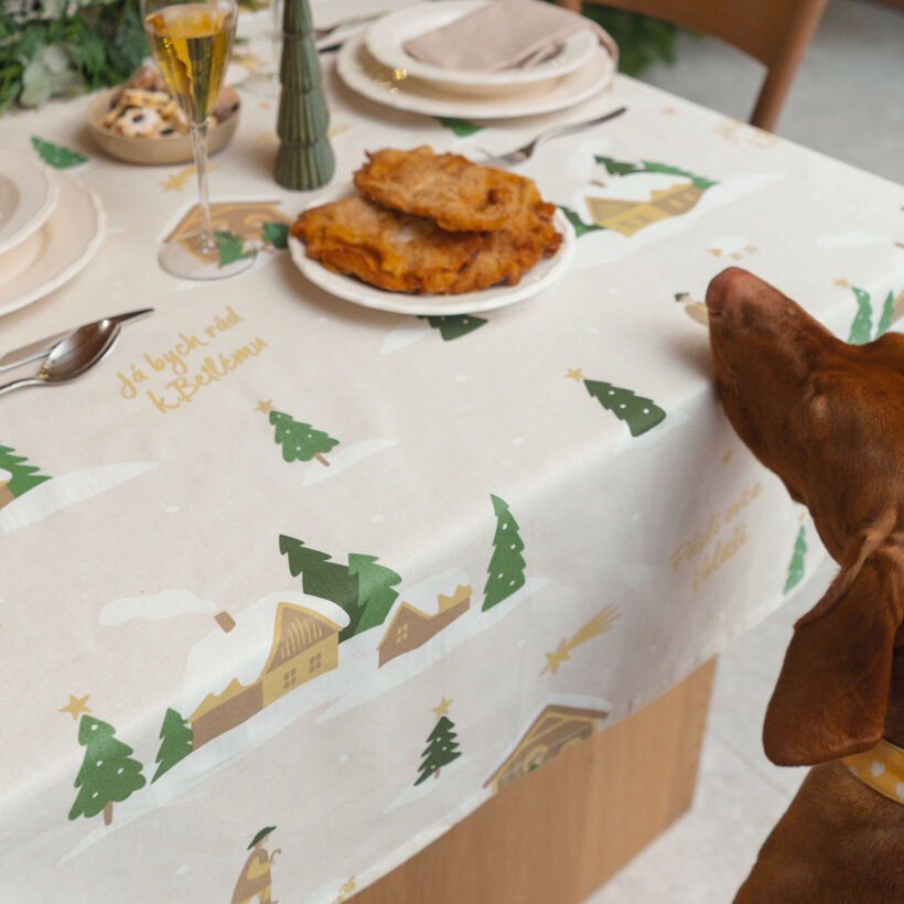 Kerst hoekig tafelkleed 100% katoen renforcé - Pásli ovce Valaši