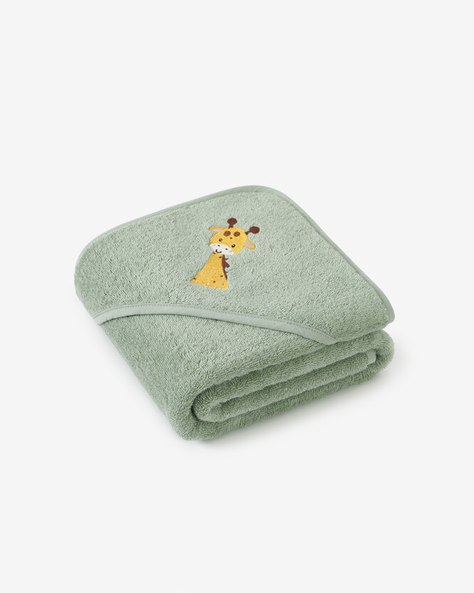 Baby badstof badhanddoek met capuchon - Giraf op salie