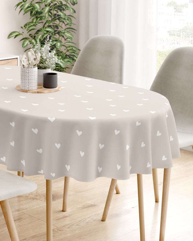 Ovaal tafelkleed 100% katoen renforcé - Hartjes op latte