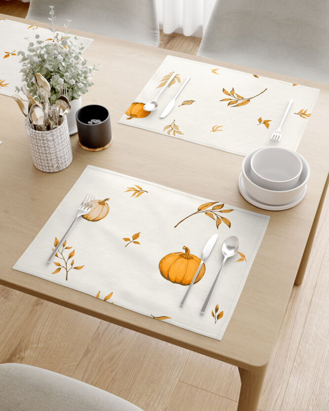 Placemat voor op tafel 100% katoen renforcé - Herfst pompoenen en blaadjes - set 2 stuks