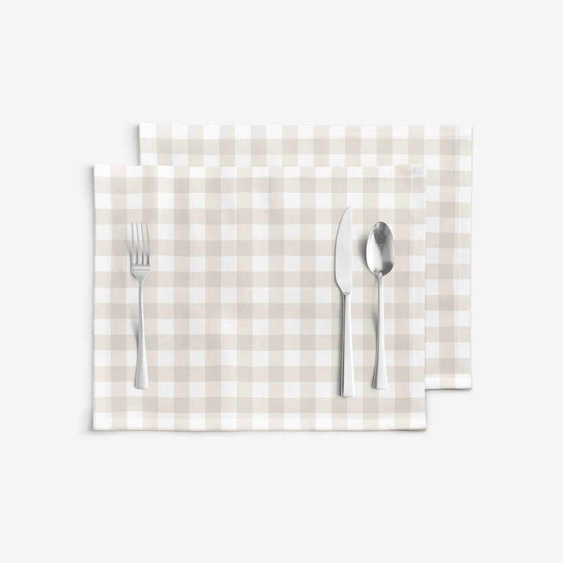 Placemat voor op tafel 100% katoen renforcé - Latte ruitjes - set van 2 stuks