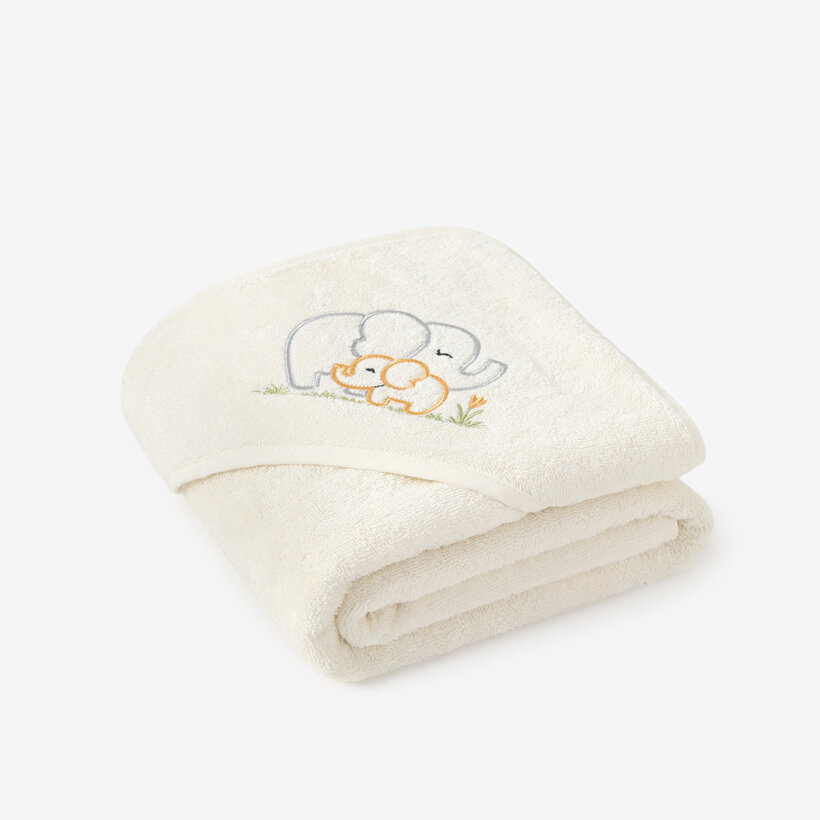 Baby badstof badhanddoek met capuchon - Olifantjes op crème