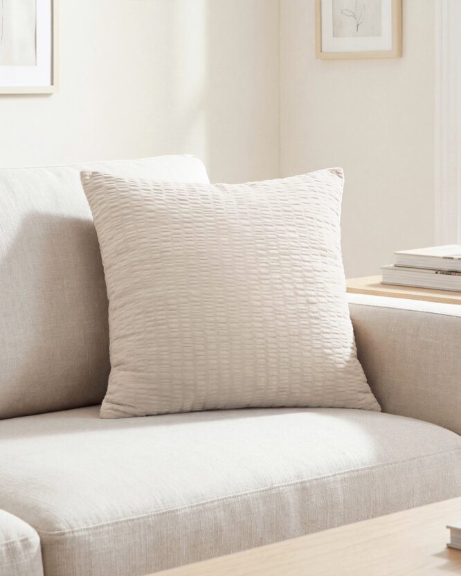 Seersucker kussensloop - latte