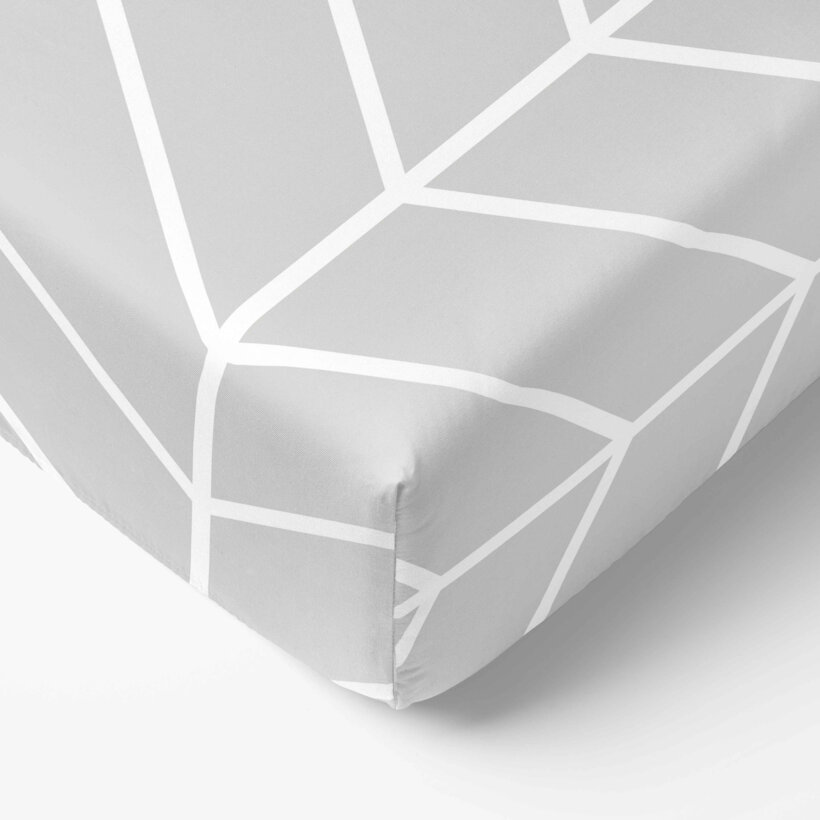 Katoenen hoeslaken - Witte zigzag op grijs
