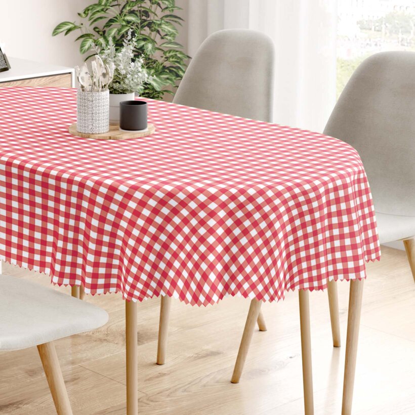 Ovaal teflon tafelkleed - Rode ruitjes