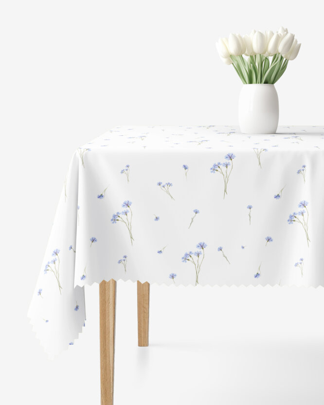 Hoekig teflon tafelkleed - Blauwe korenbloemen
